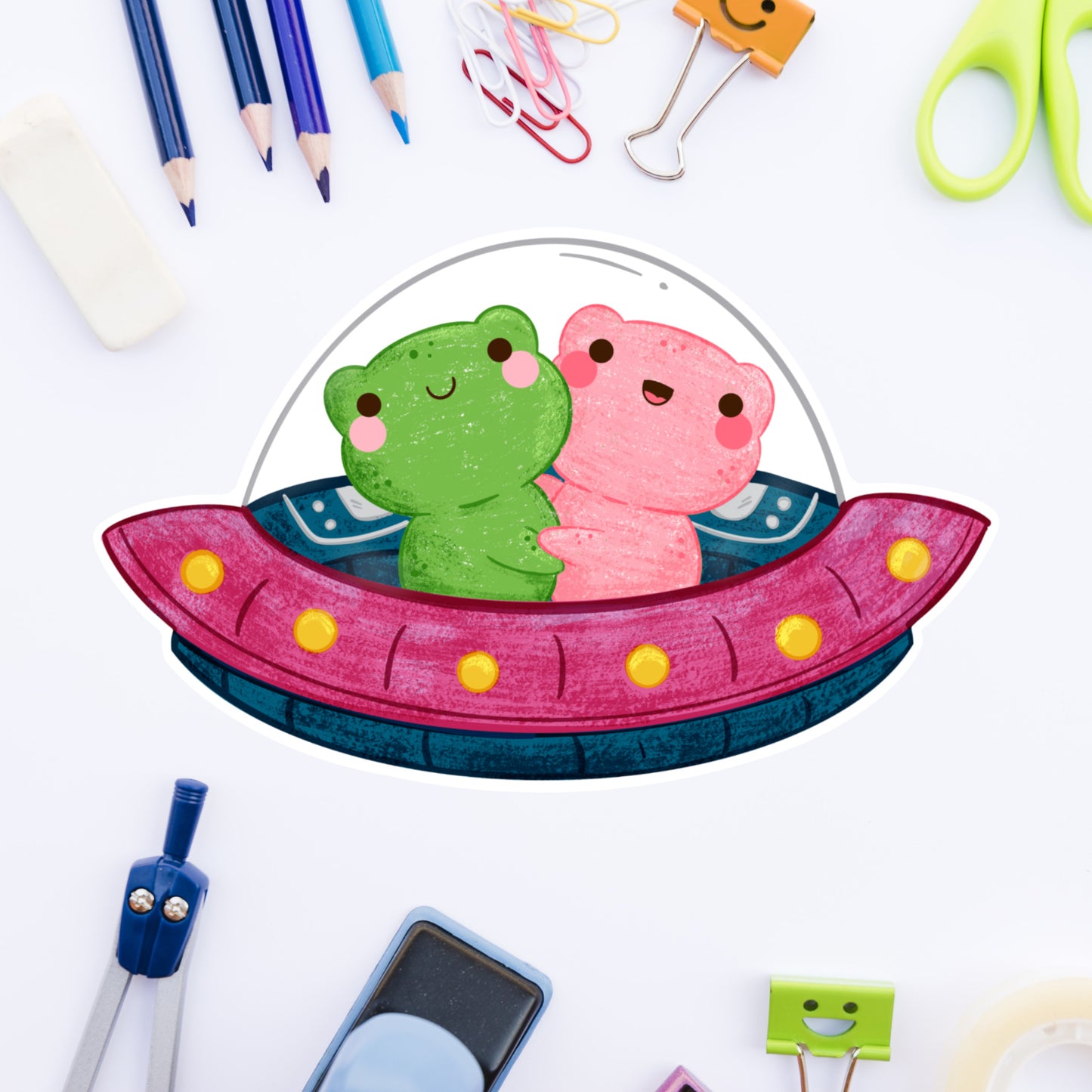 Ribbitz and Lily spaceship -Die cut sticker