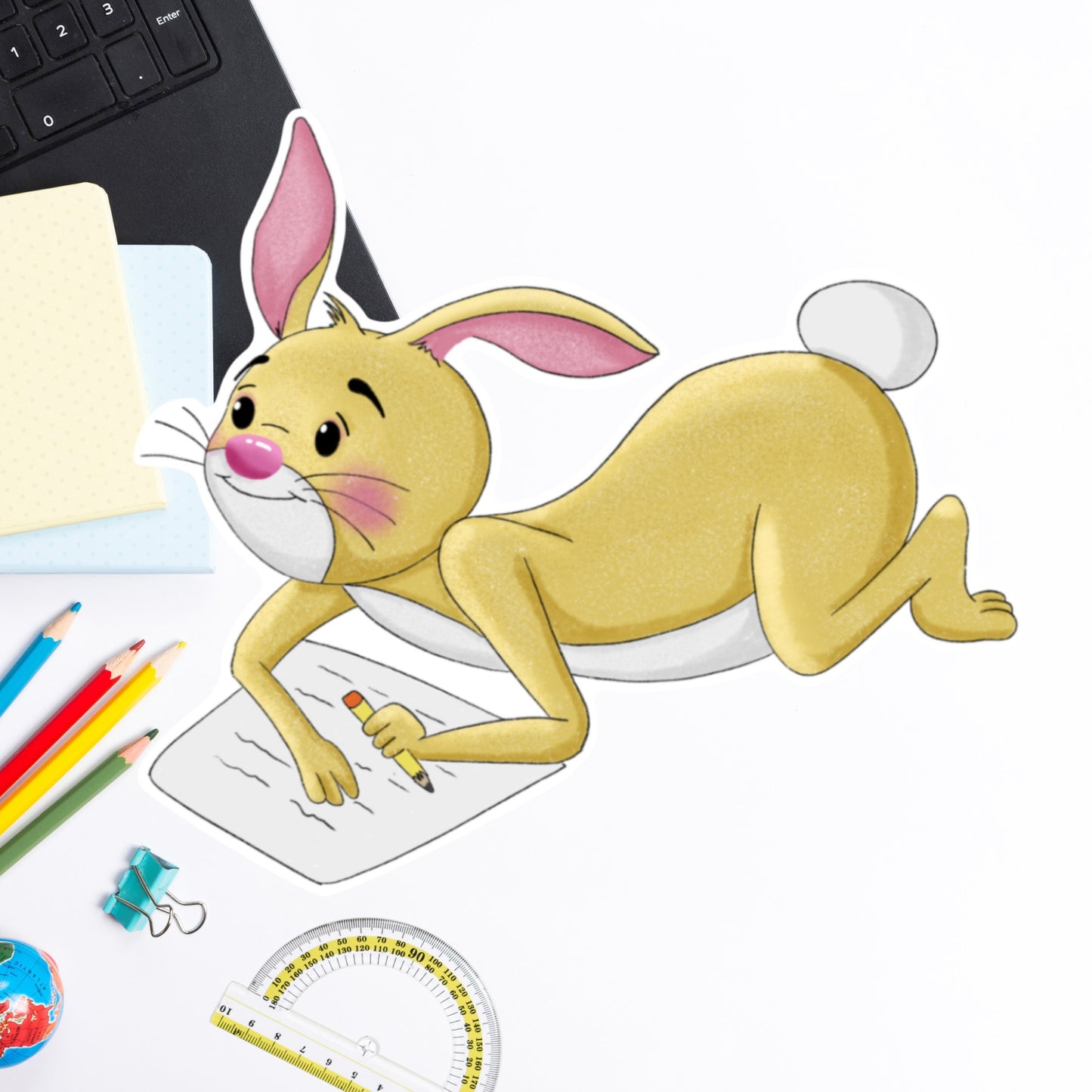 Rabbit writes his list Die cut sticker