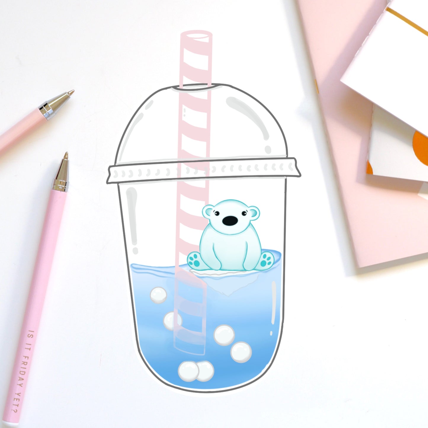 Polar Bear Boba Die cut sticker