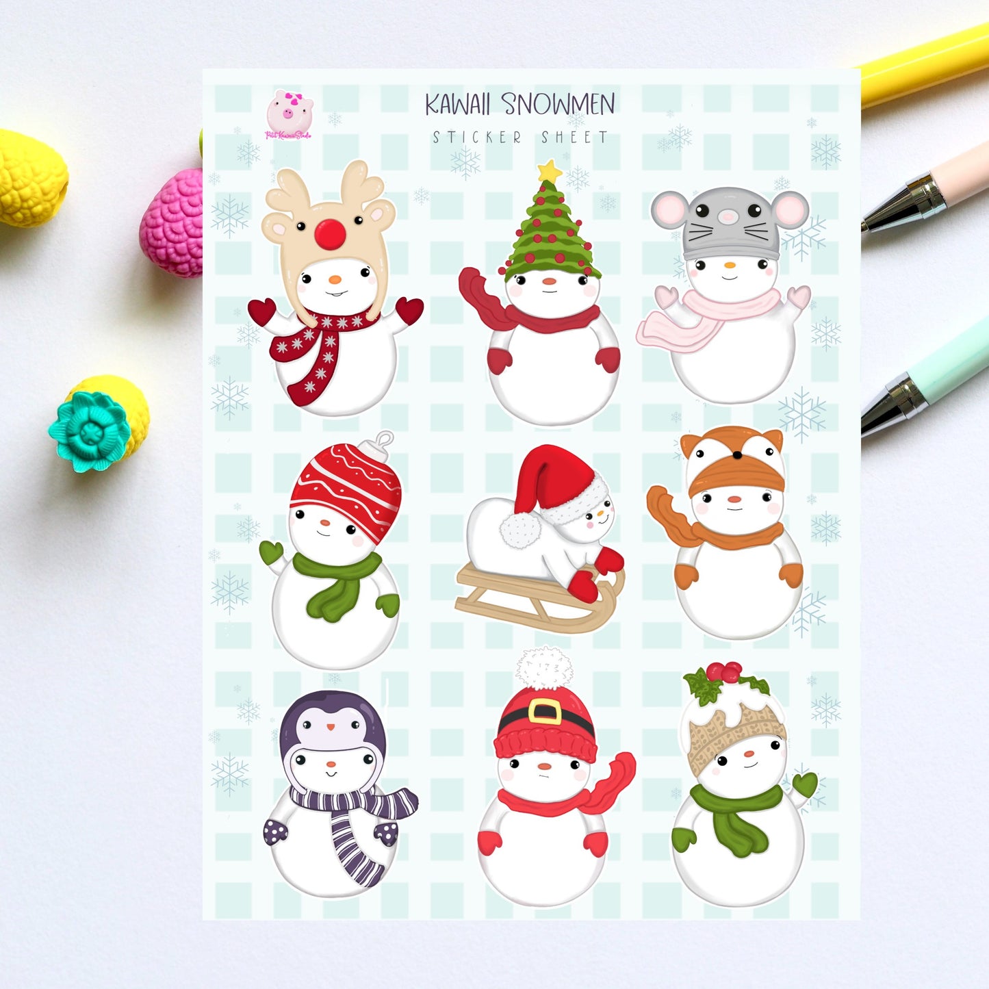 Kawaii Snowmen Sticker Sheet