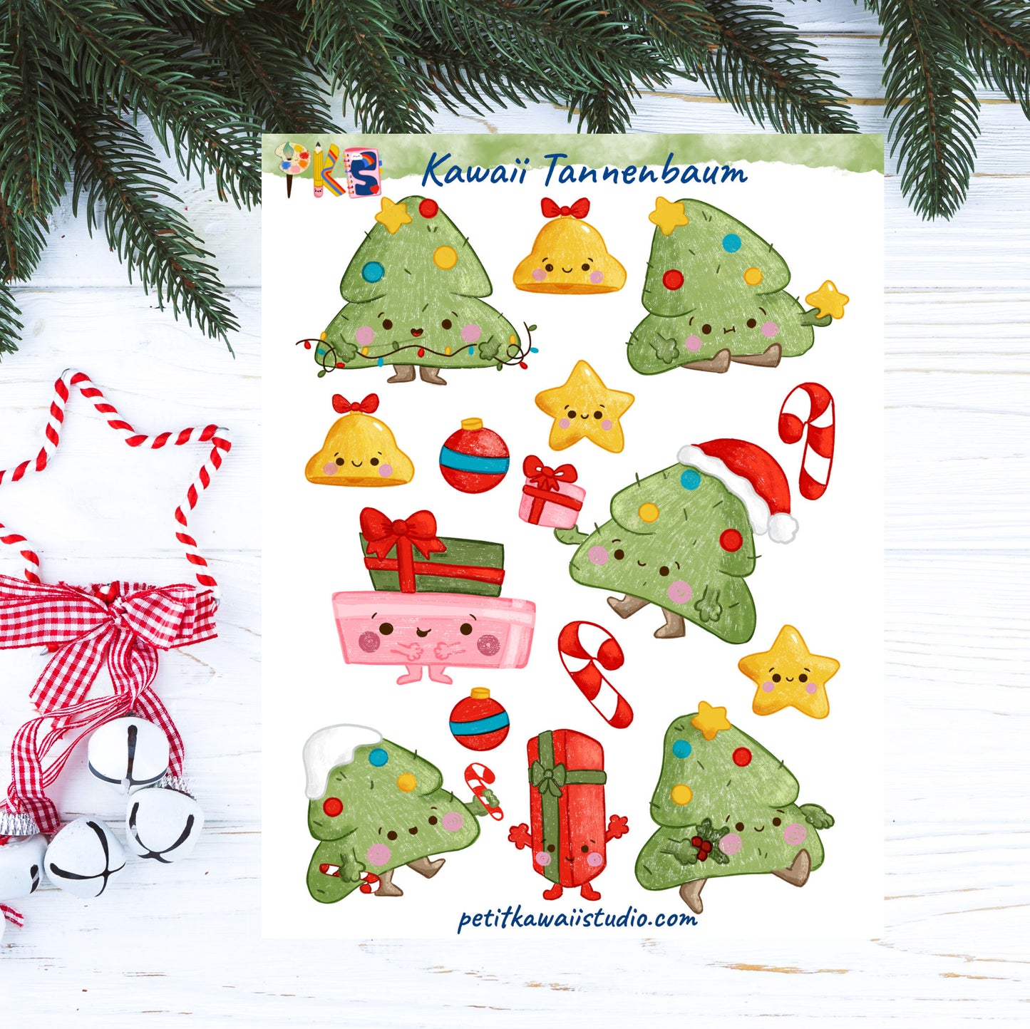 Kawaii Tannenbaum Sticker Sheet