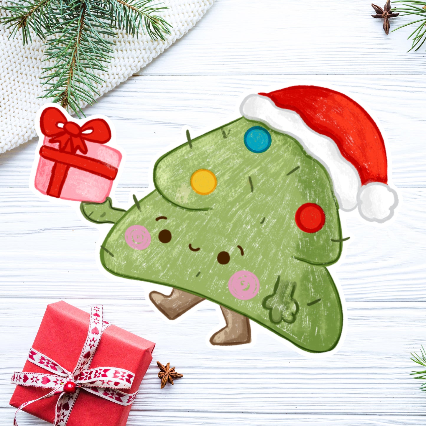 Tinsel gives a gift Die cut sticker