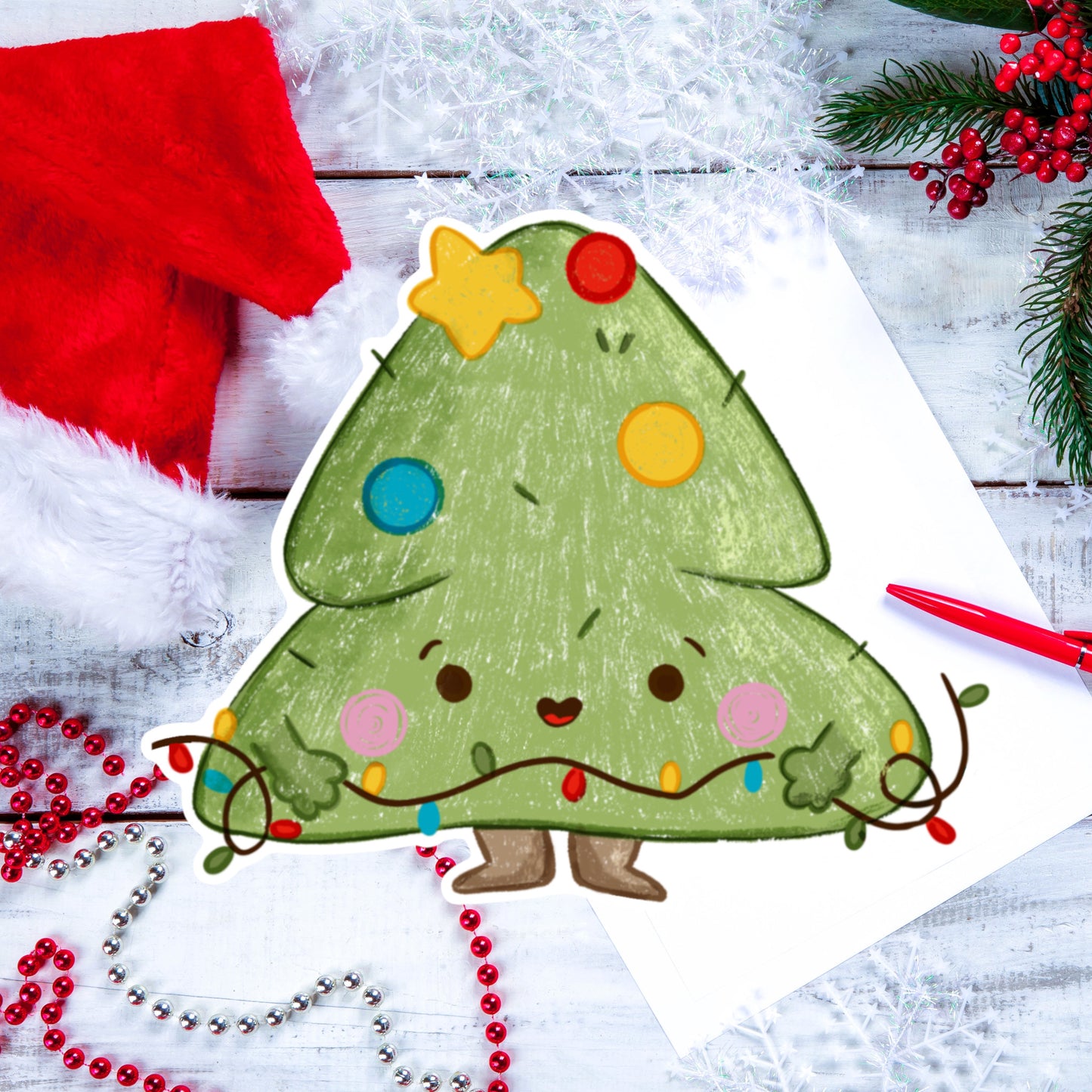 Tinsel accessorized with lights Die cut sticker