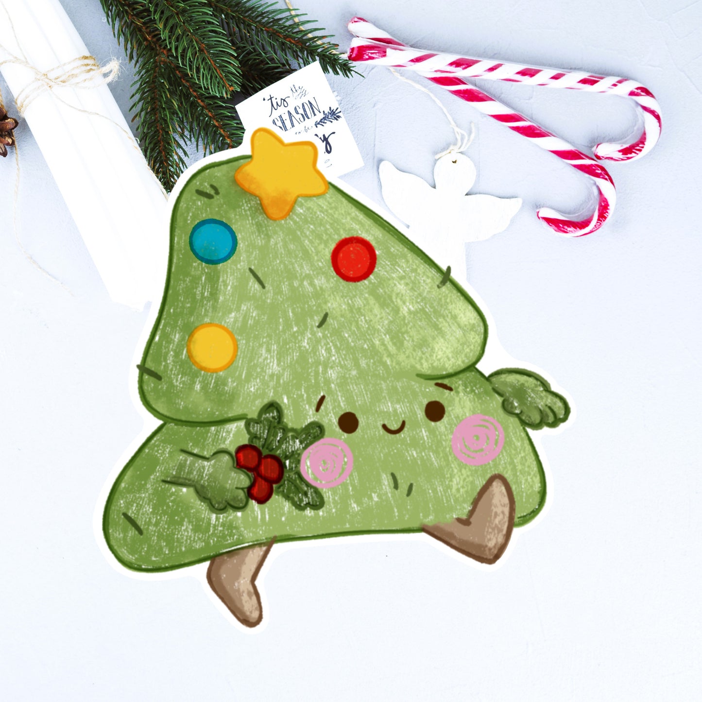 Tinsel hangs mistletoe Die cut sticker