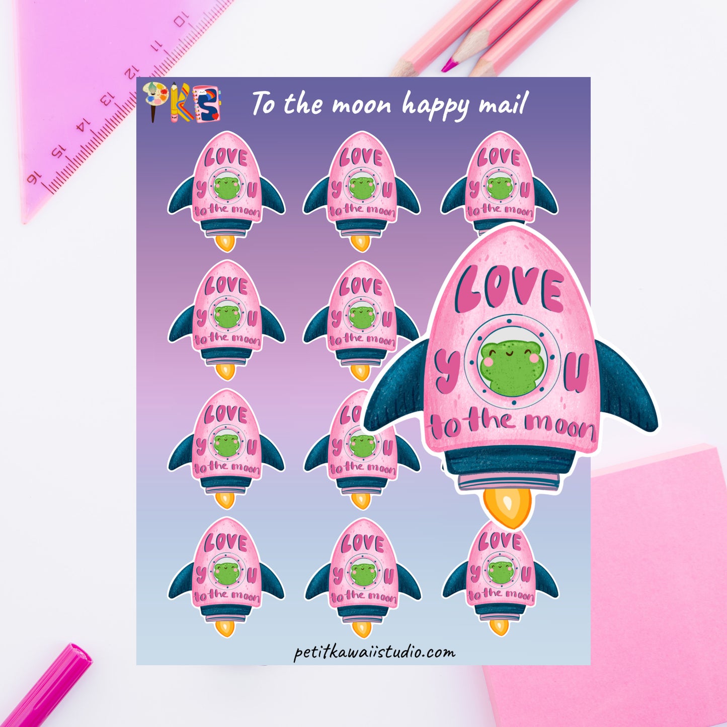 Love you to the moon Happy Mail -Sticker sheet