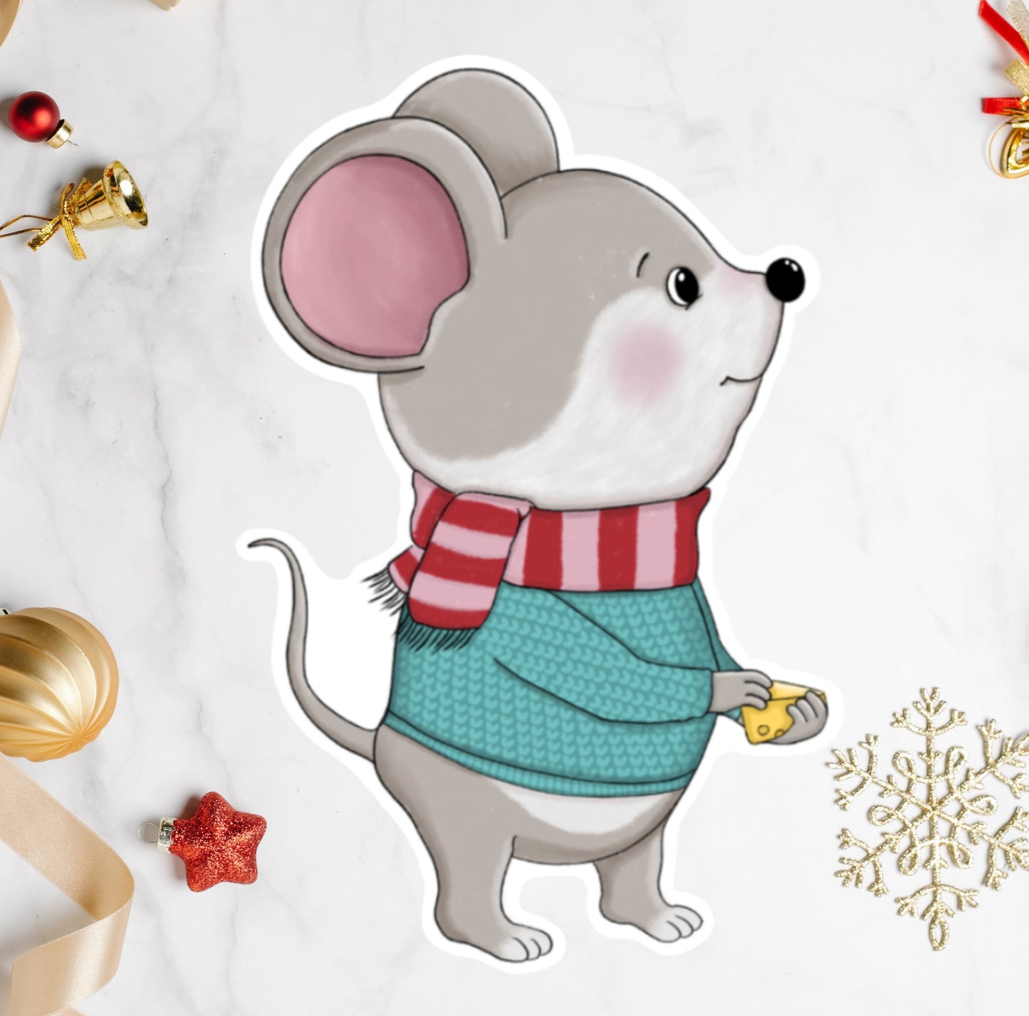 Christmas Mouse Die cut sticker