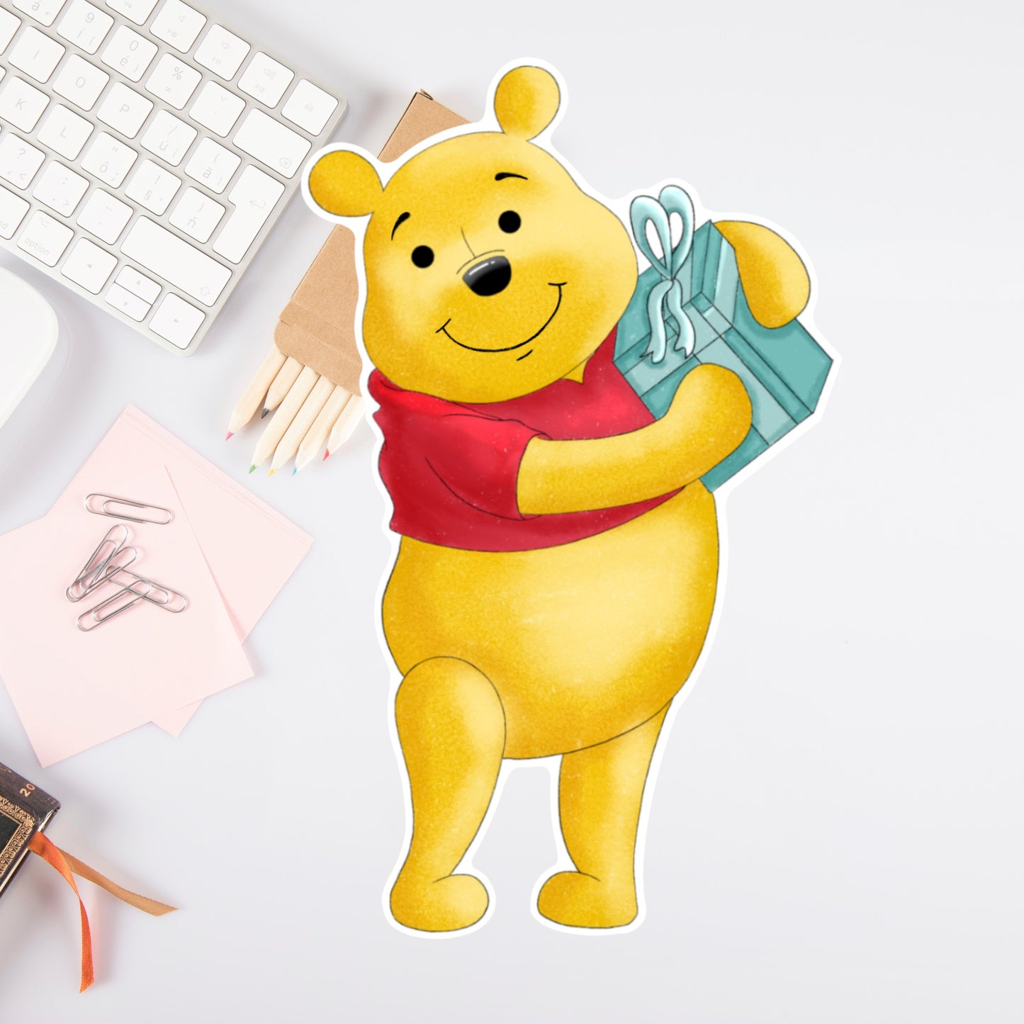 PoohBear celebrates christmas Die cut sticker