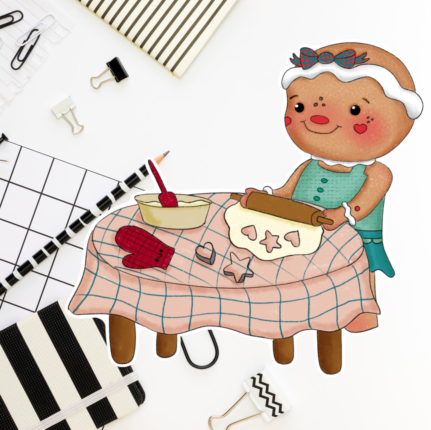 Joy the Gingerbread Cookie rolls dough, Die cut sticker