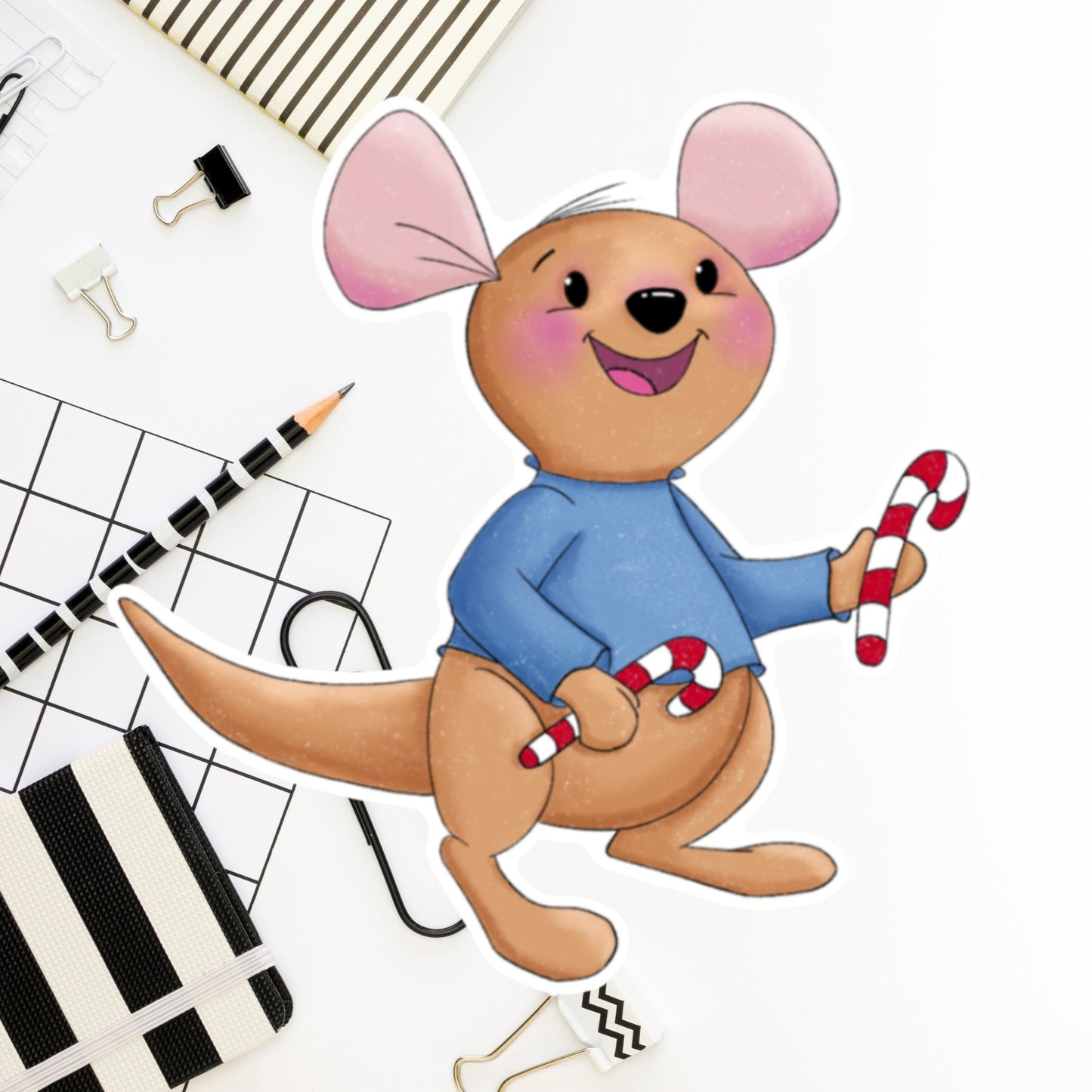 Roo loves candy canes Die cut sticker