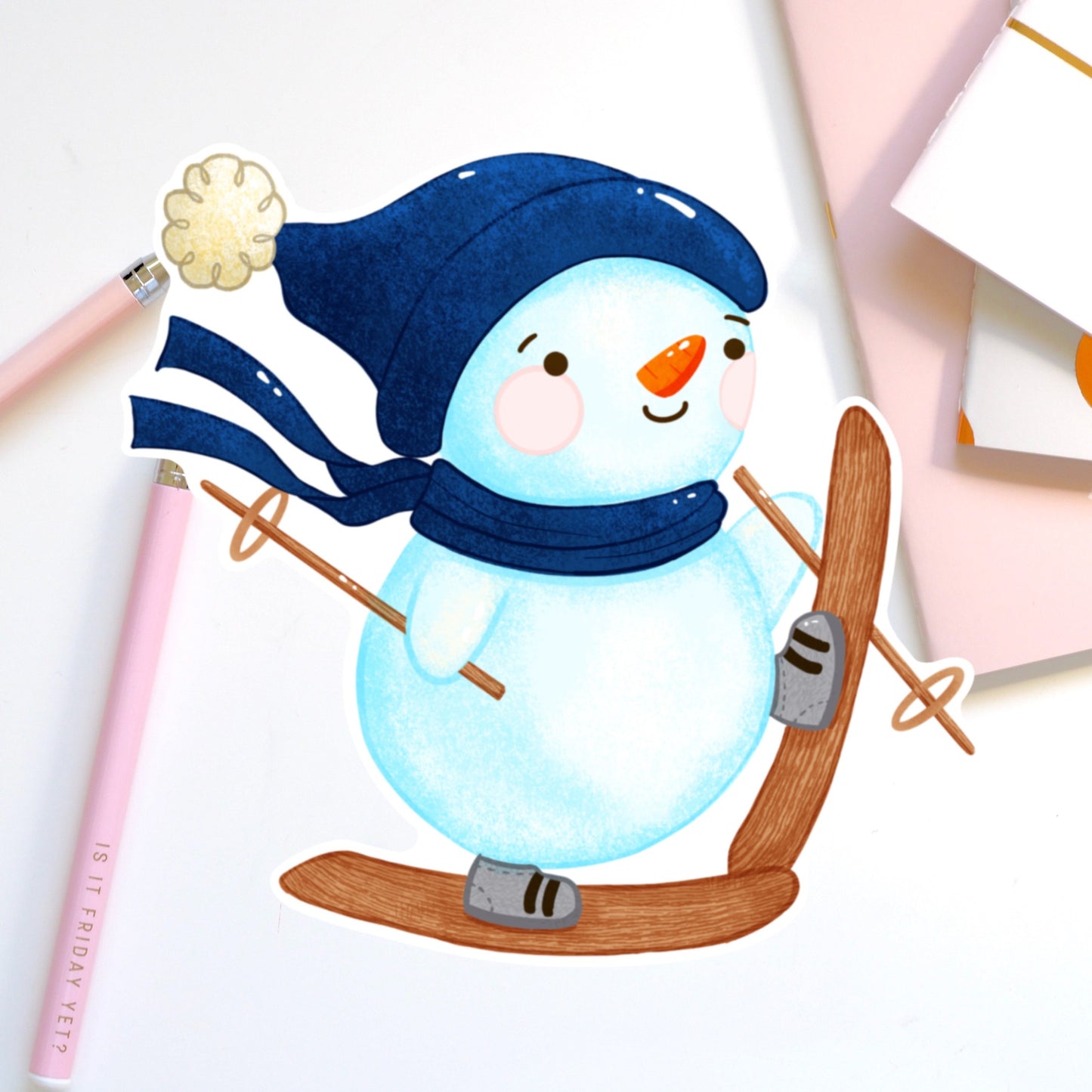 Snowman SkiingDie cut sticker