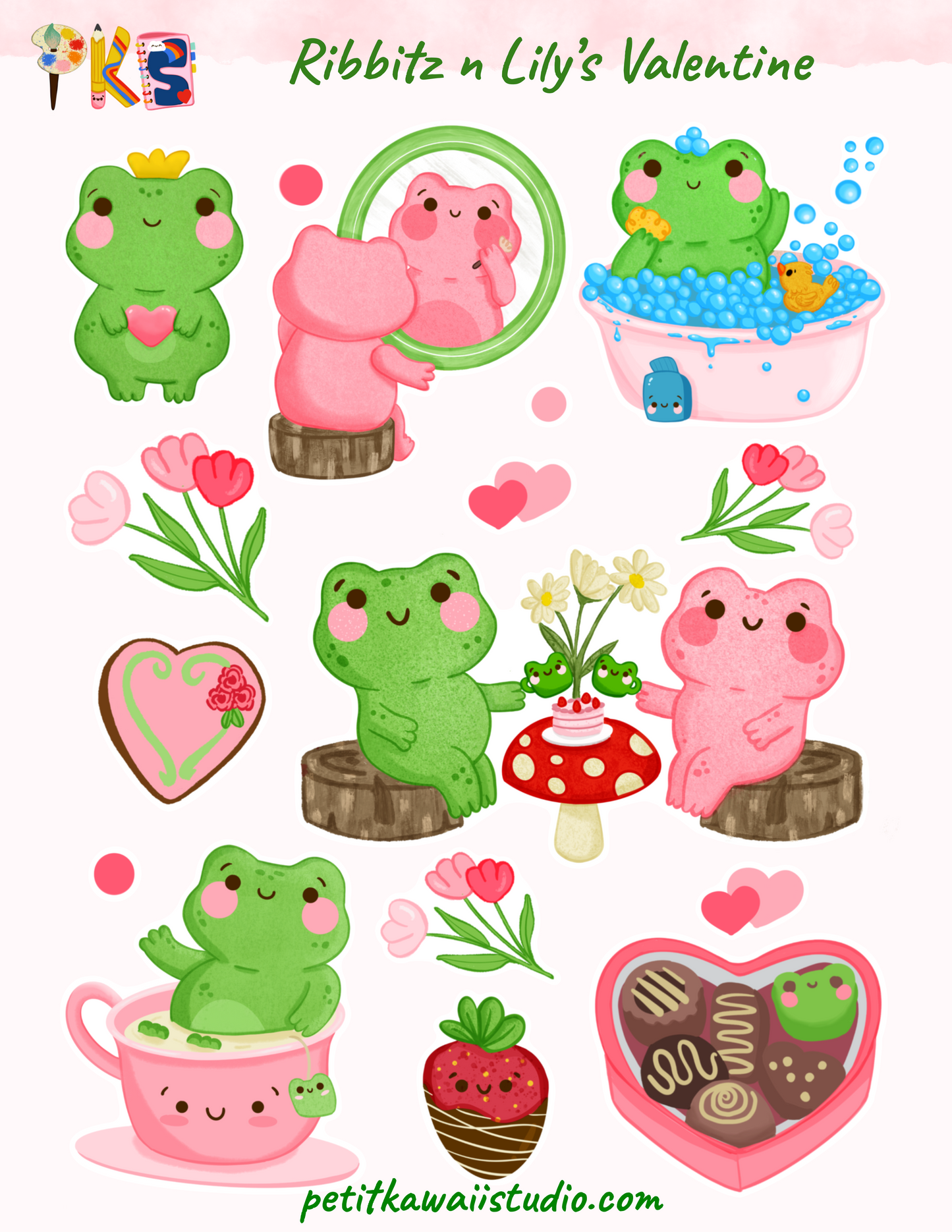 Ribbitz and Lily celebrate St. Valentines- Sticker Sheet