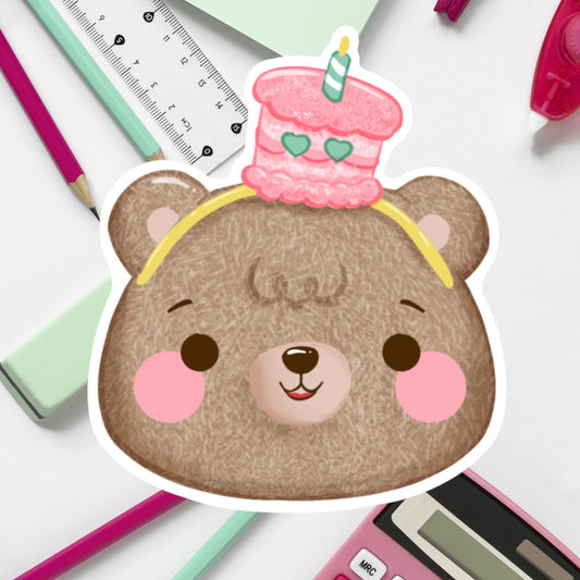 Angela Bear Birthday fun- Die cut Sticker