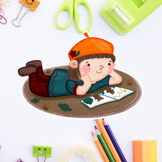 Beret Hat Autumn Girl- Diecut Sticker