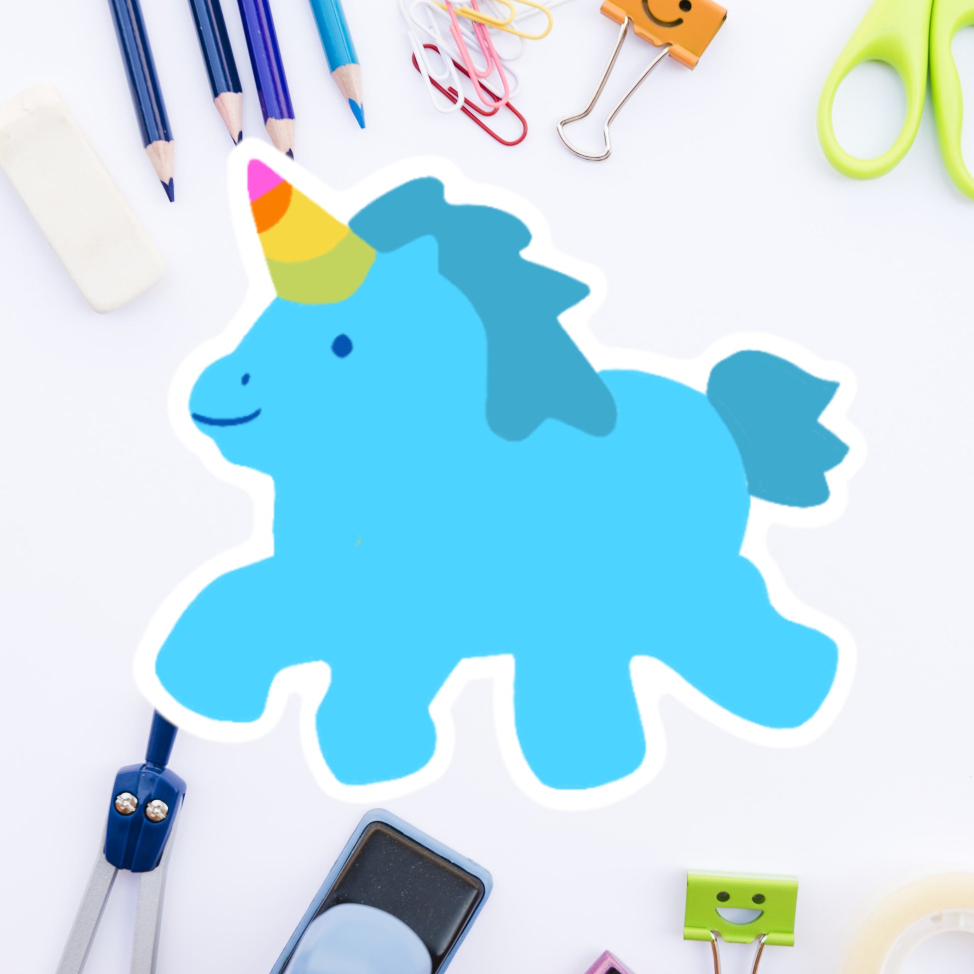 Image of die cut sticker- Blue unicorn 