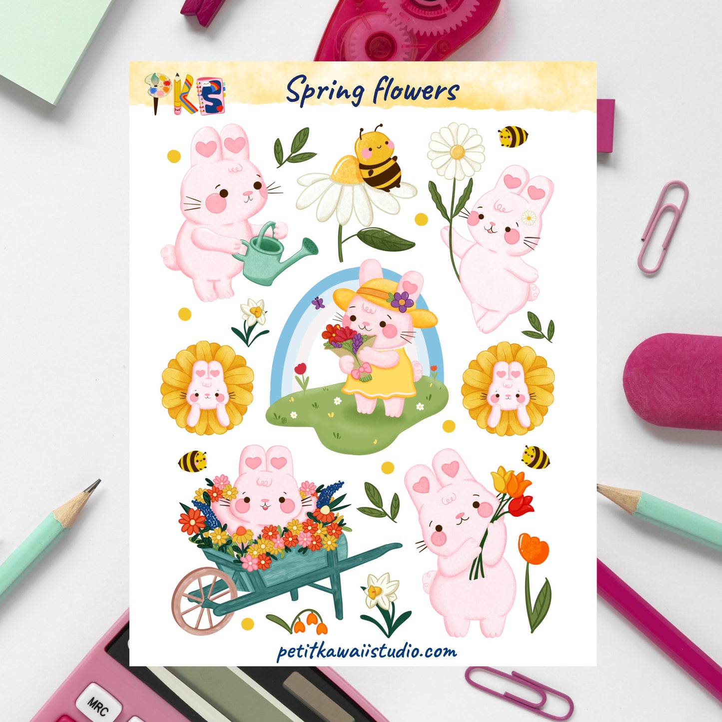 Cotton Candy bunny loves spring flowers- sticker sheet