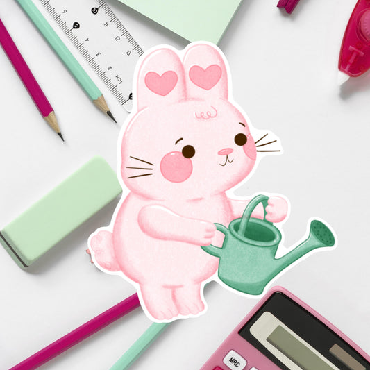 Cotton Candy Bunny loves to garden- Die cut sticker