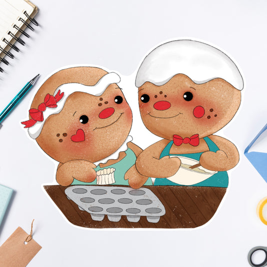 Joel and Noel the Gingerbread Cookies bake Die cut sticker
