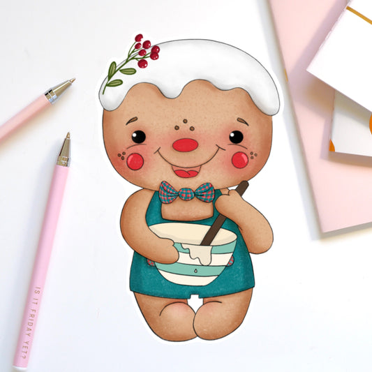 Noel the Gingerbread Cookie bakes, Die cut sticker