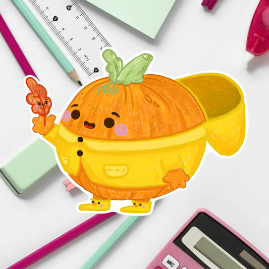 Patch the Pumpkin get ready for rain -Die cut sticker