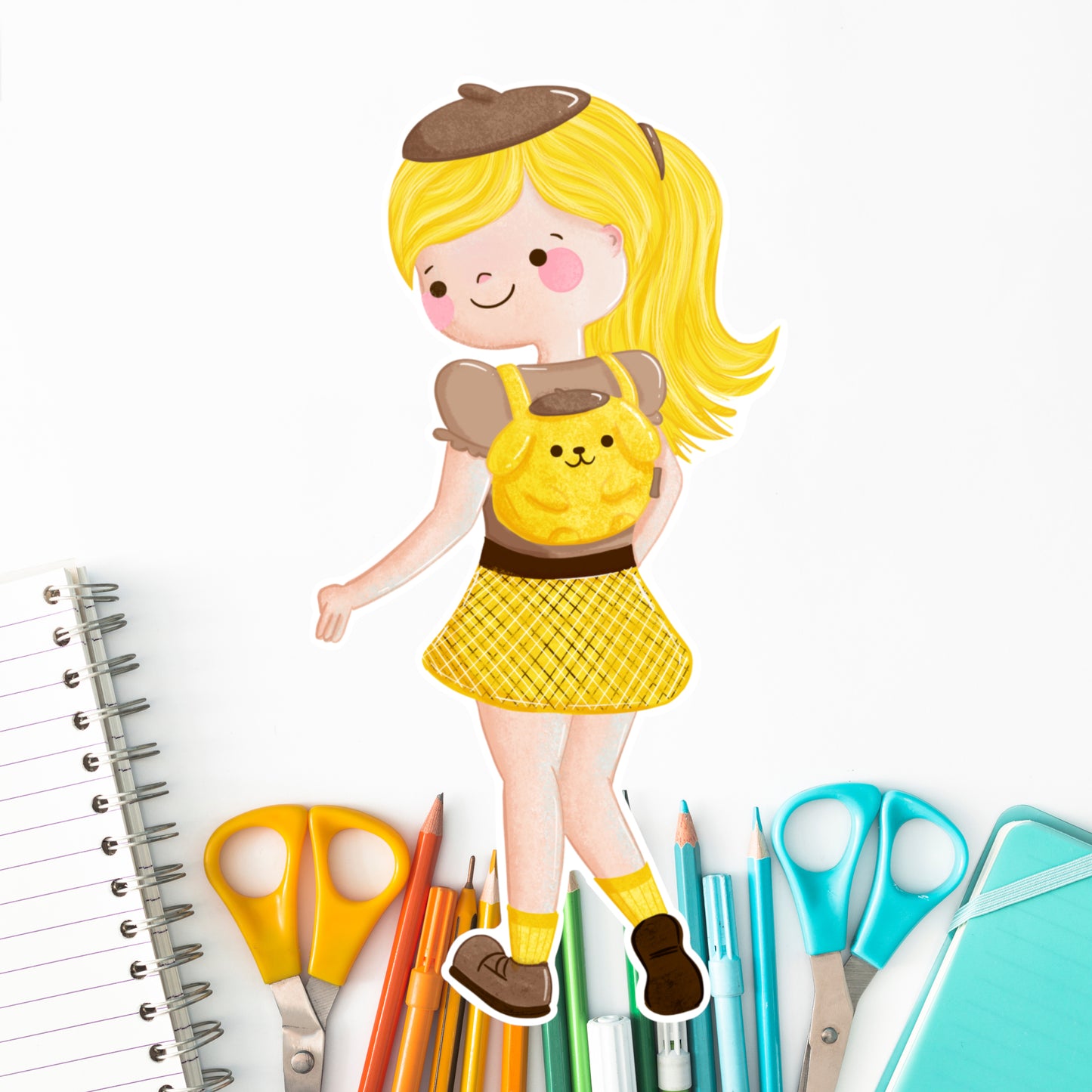 Kawaii Yellow Dog Fashion Girl- Die cut Sticker