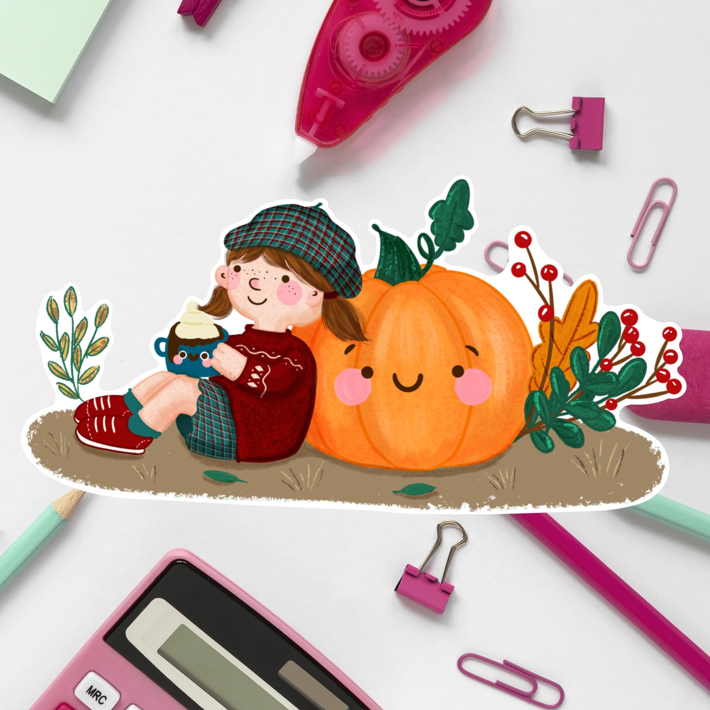 Pumpkin Autumn Girl- Diecut Sticker