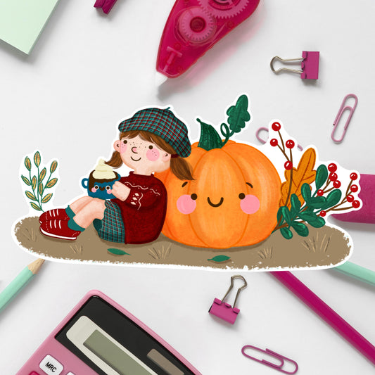 Pumpkin Autumn Girl- Diecut Sticker