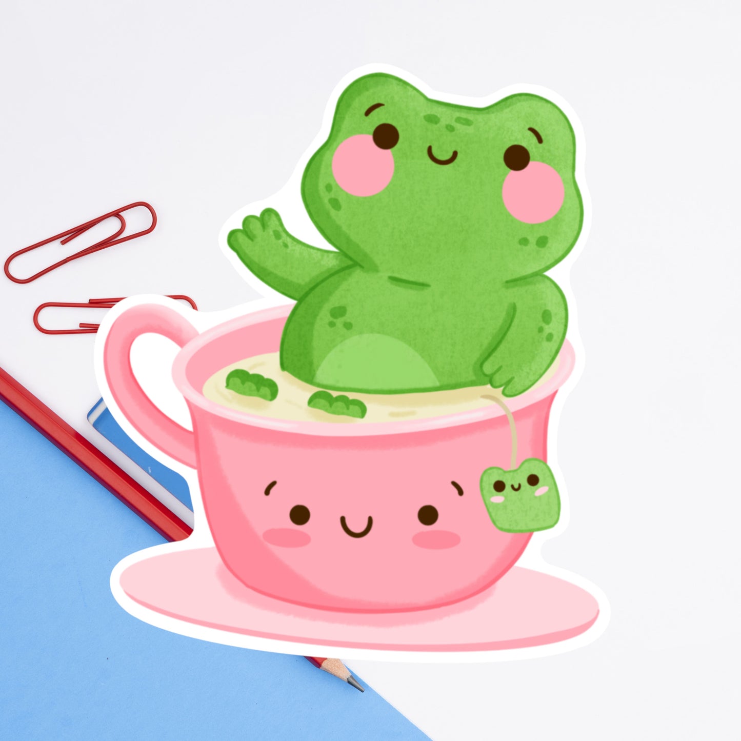 Ribbitz Has Tea- Diecut sticker