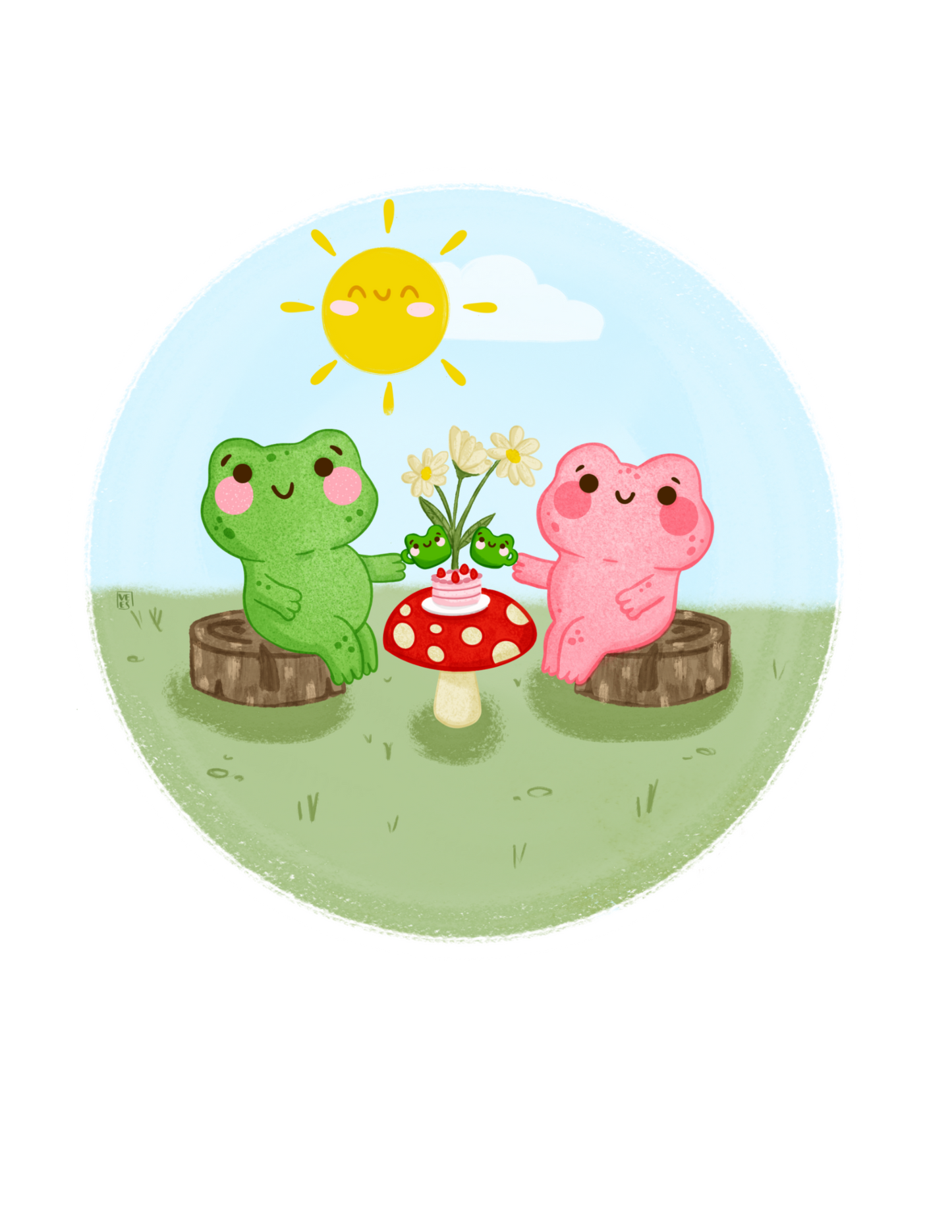 Ribbitz and Lily have tea- Round Diecut sticker