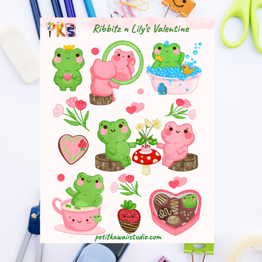 Ribbitz and Lily celebrate St. Valentines- Sticker Sheet