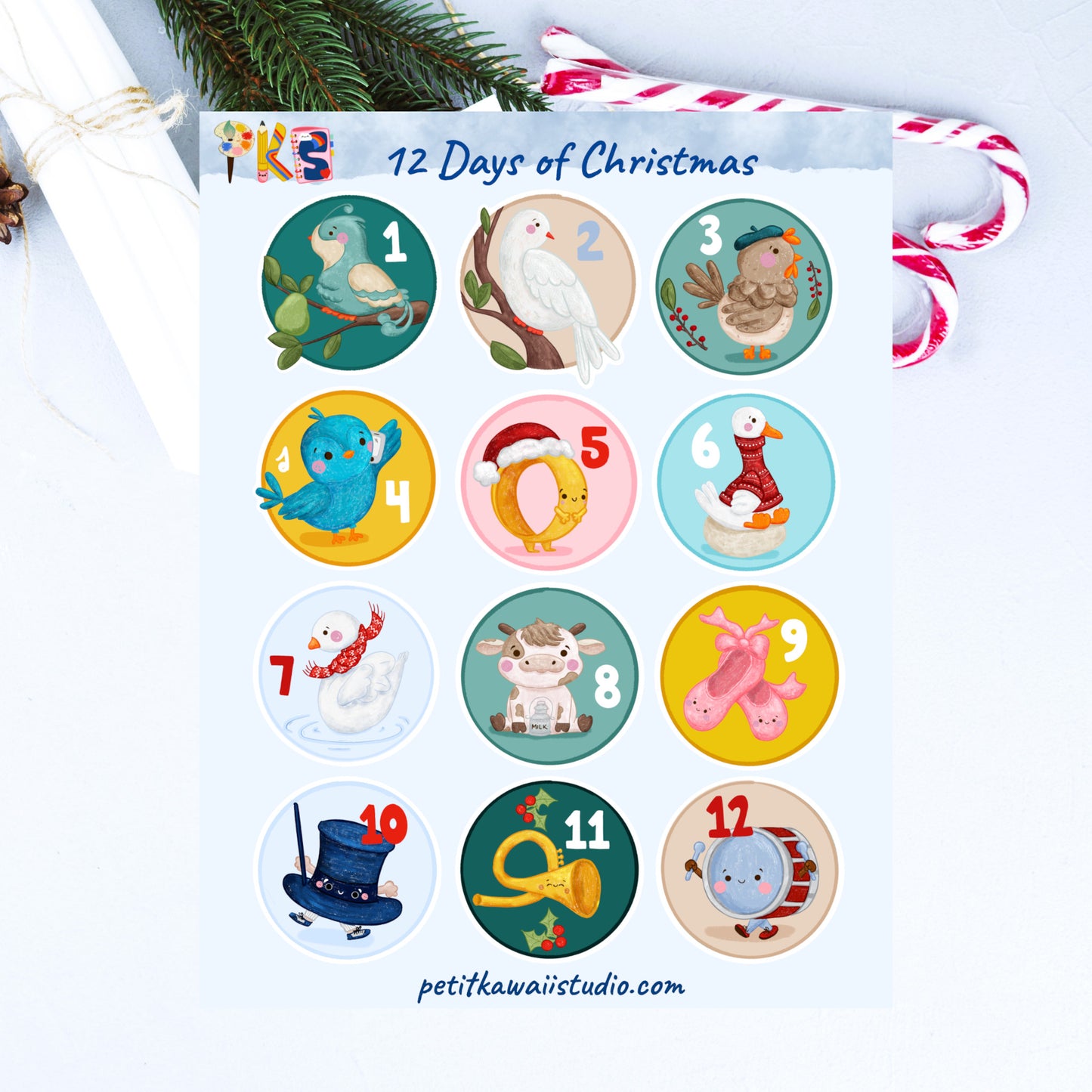Twelve days of Christmas Sticker Sheet