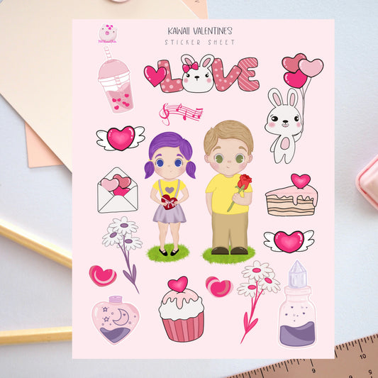 Kawaii Valentines Day- Sticker Sheet